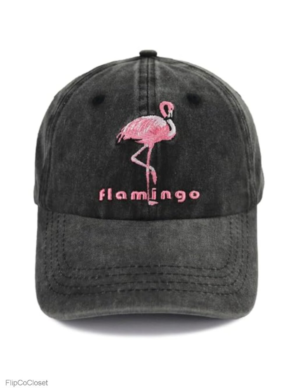 Adjustable Embroidered Cotton Baseball Cap for Women - Flamingo